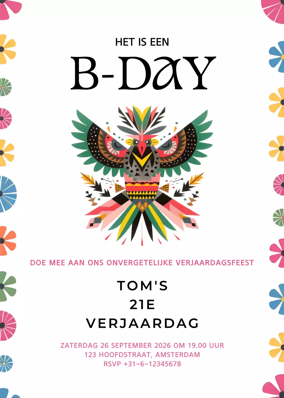 Kleurrijke Vintage Verjaardagsuitnodiging