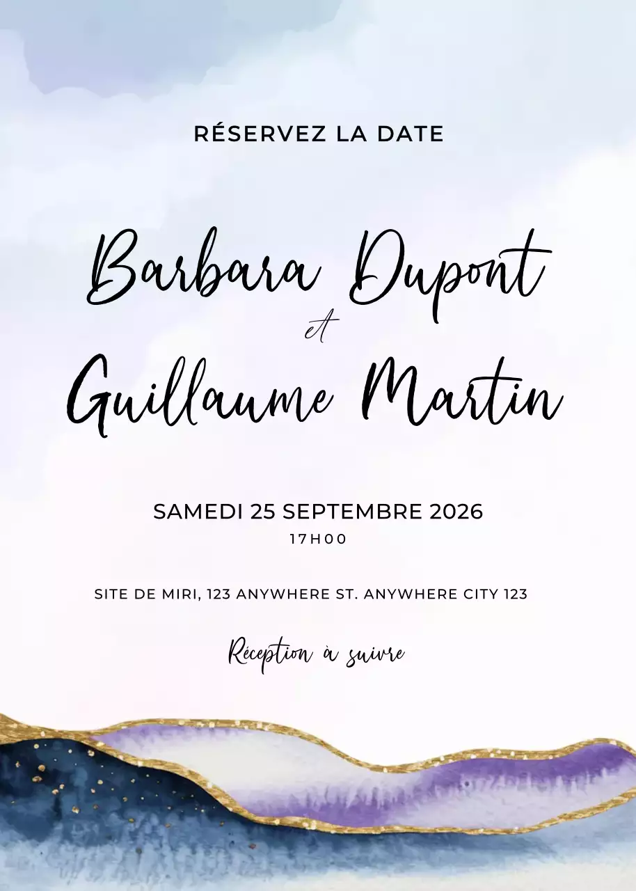 invitation de mariage élégante et bleue