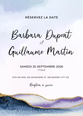 invitation de mariage élégante et bleue