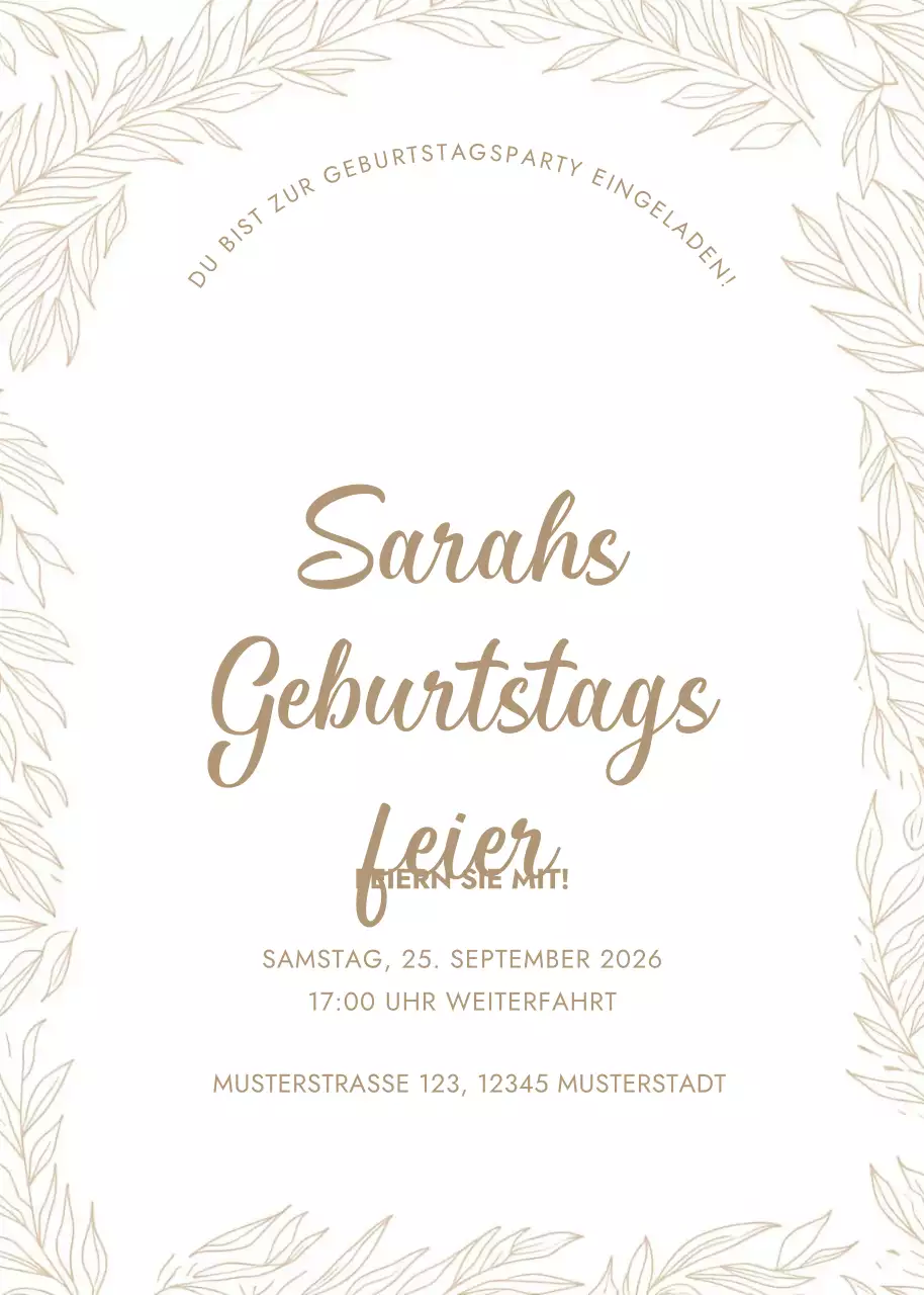 Beige Elegante Geburtstagseinladung