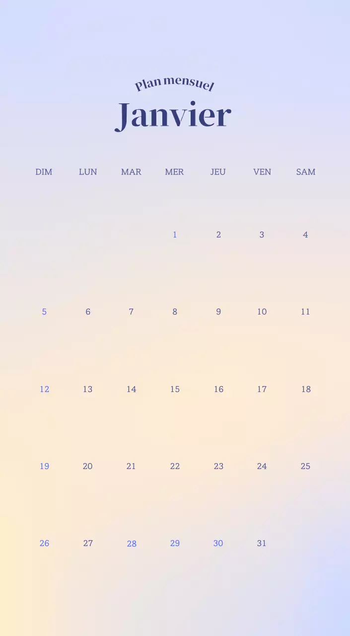 Calendrier minimaliste dégradé
