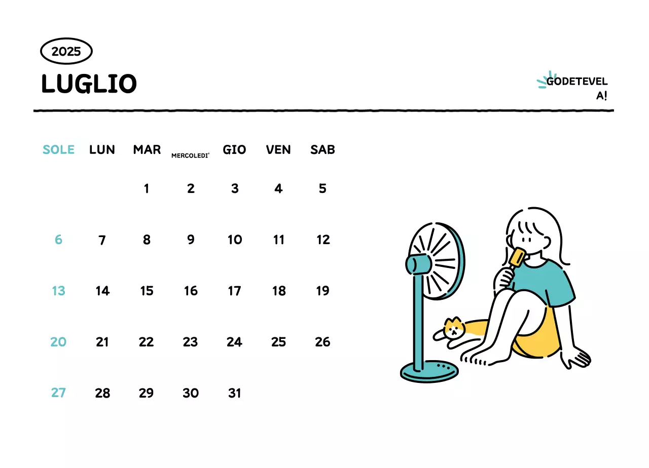 Calendario illustrato con un grazioso stile di linee