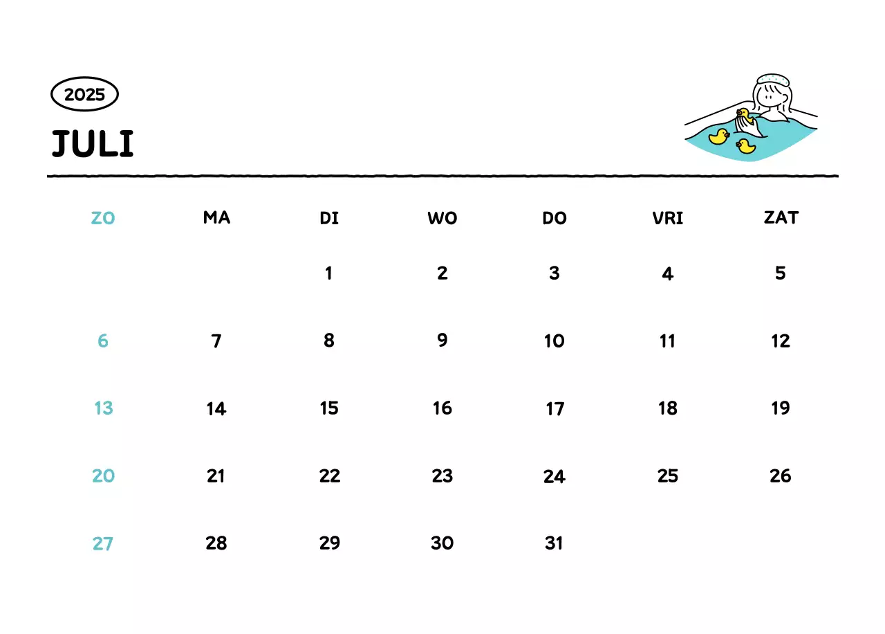 Geïllustreerde kalender met een mooie lijnstijl