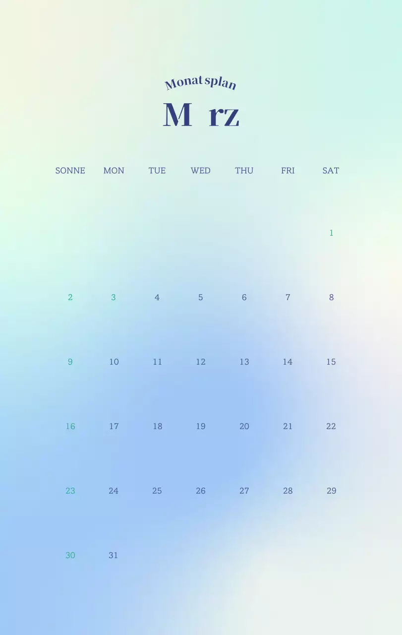 Minimalistischer Kalender mit Farbverlauf