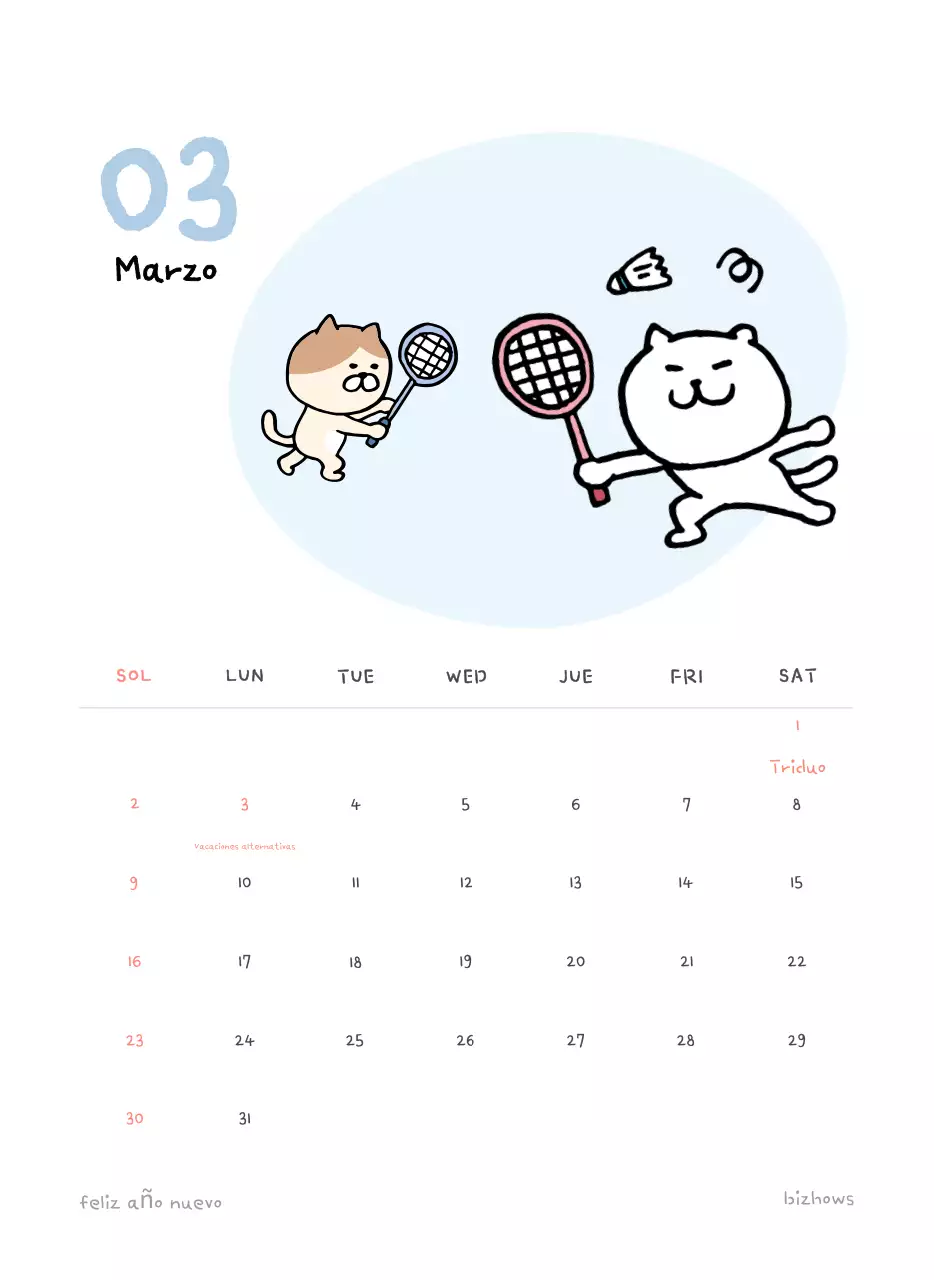 Calendario diario en marfil