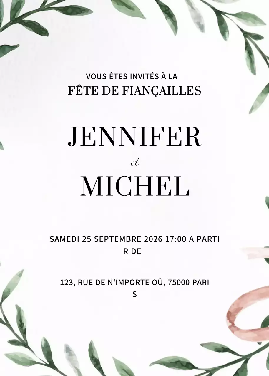 Invitation de fiançailles élégante et blanche