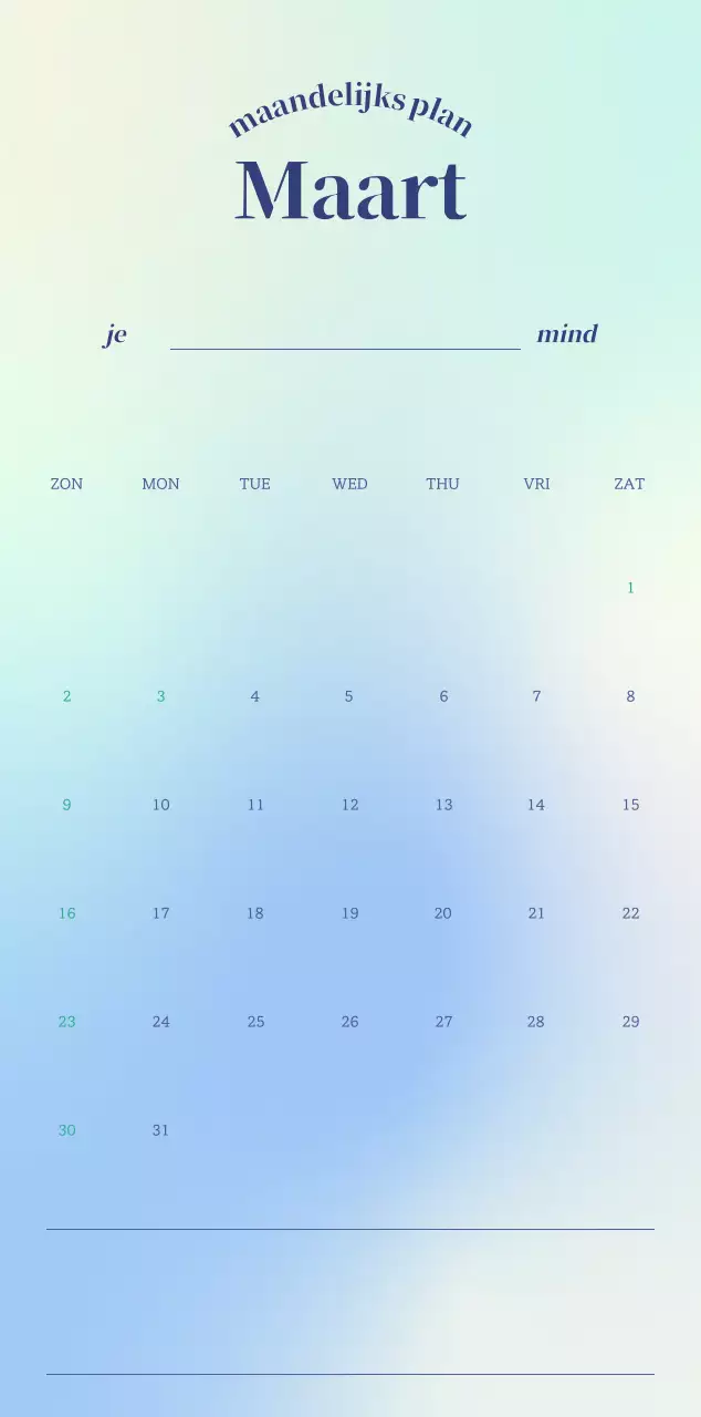 Minimalistische kalender met kleurverloop