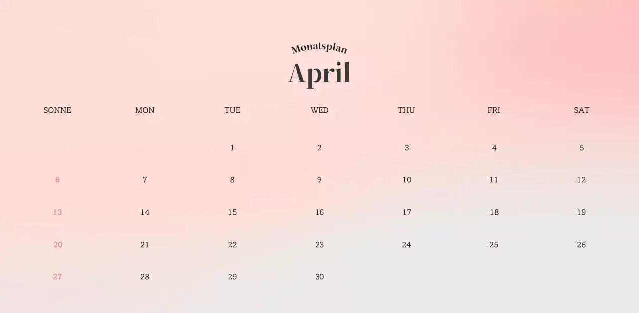 Minimalistischer Kalender mit Farbverlauf