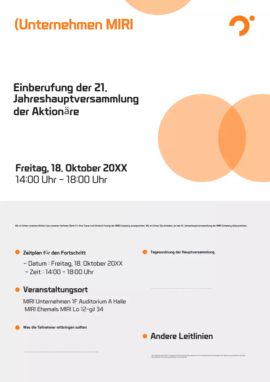 Orange Modern Einladung zur Aktionärsversammlung