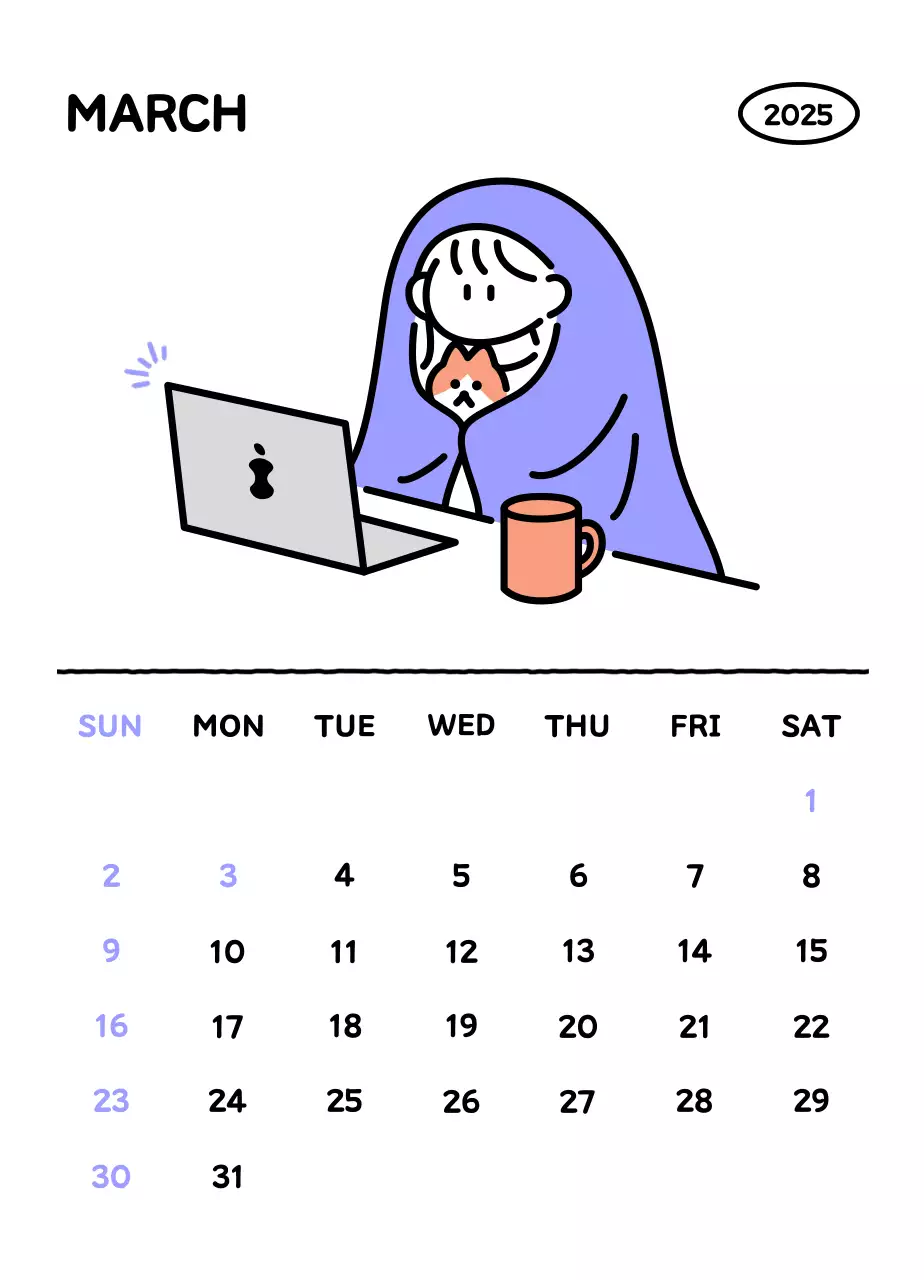 Kalender bergambar dengan gaya garis yang cantik