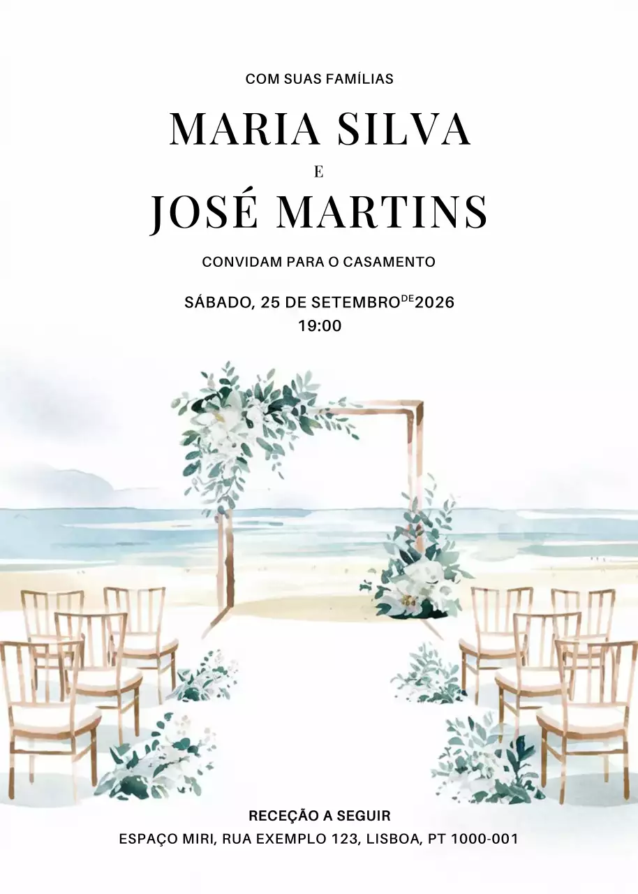 Convite de casamento branco e elegante