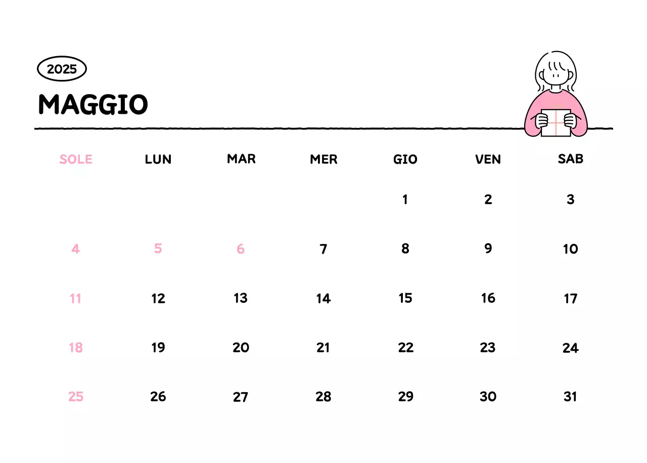 Calendario illustrato con un grazioso stile di linee