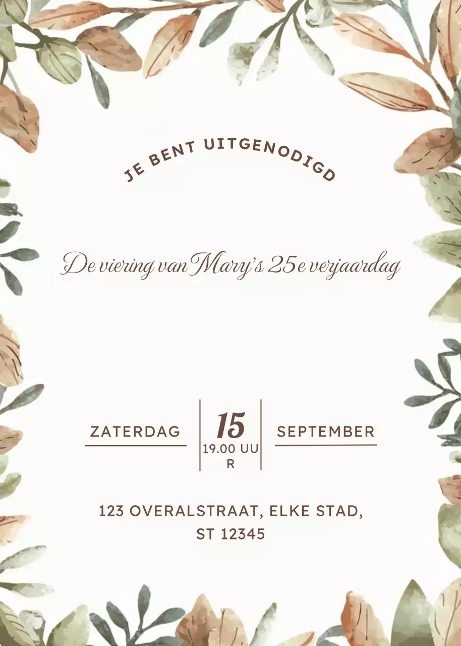 Beige gebloemde verjaardagsuitnodiging