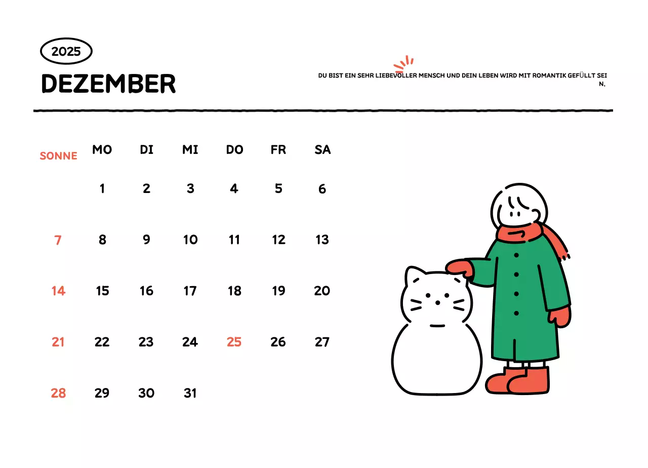 Illustrierter Kalender mit schönem Linienstil