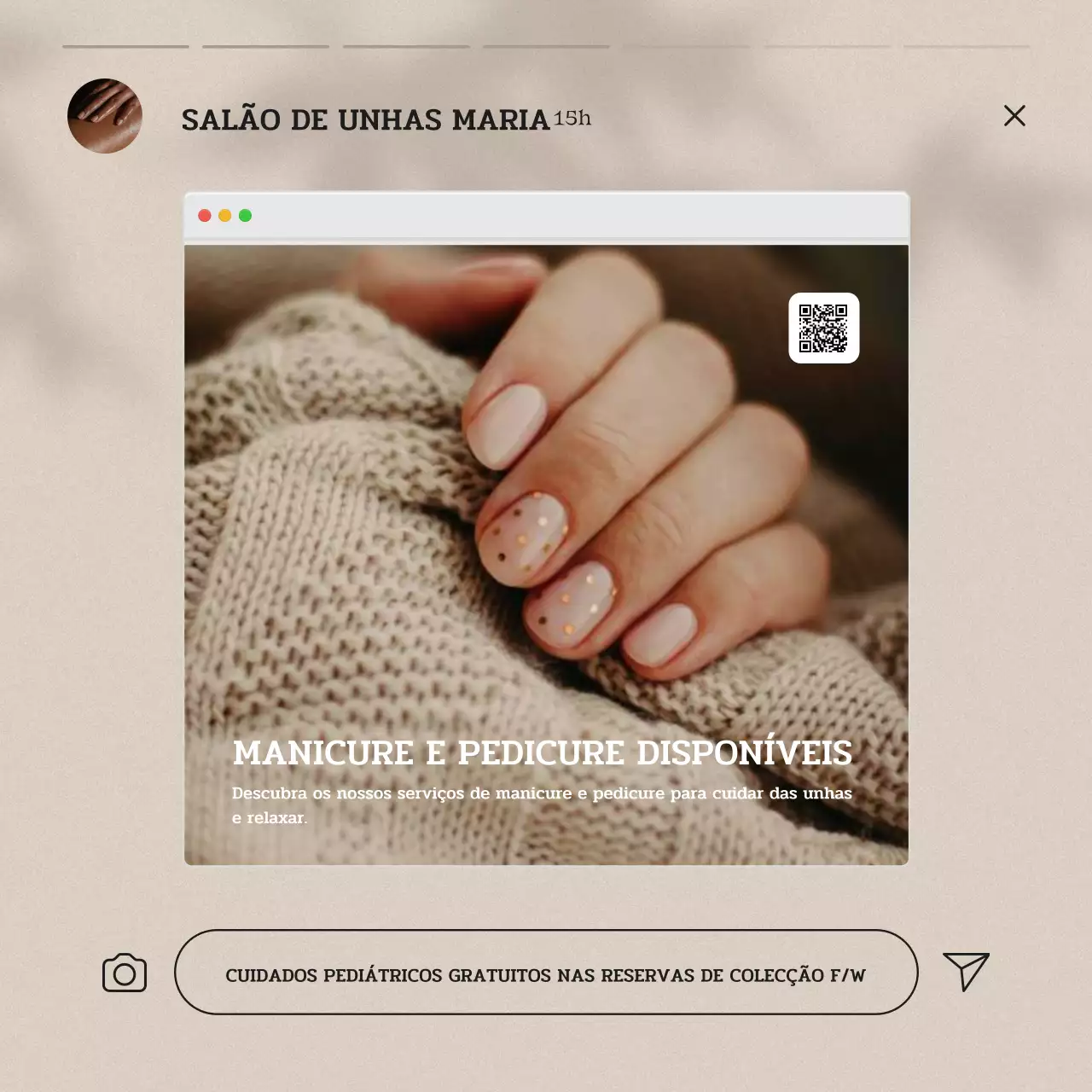 anúncio de manicura em tons de terra bege