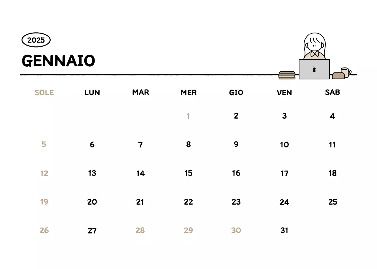 Calendario illustrato con un grazioso stile di linee