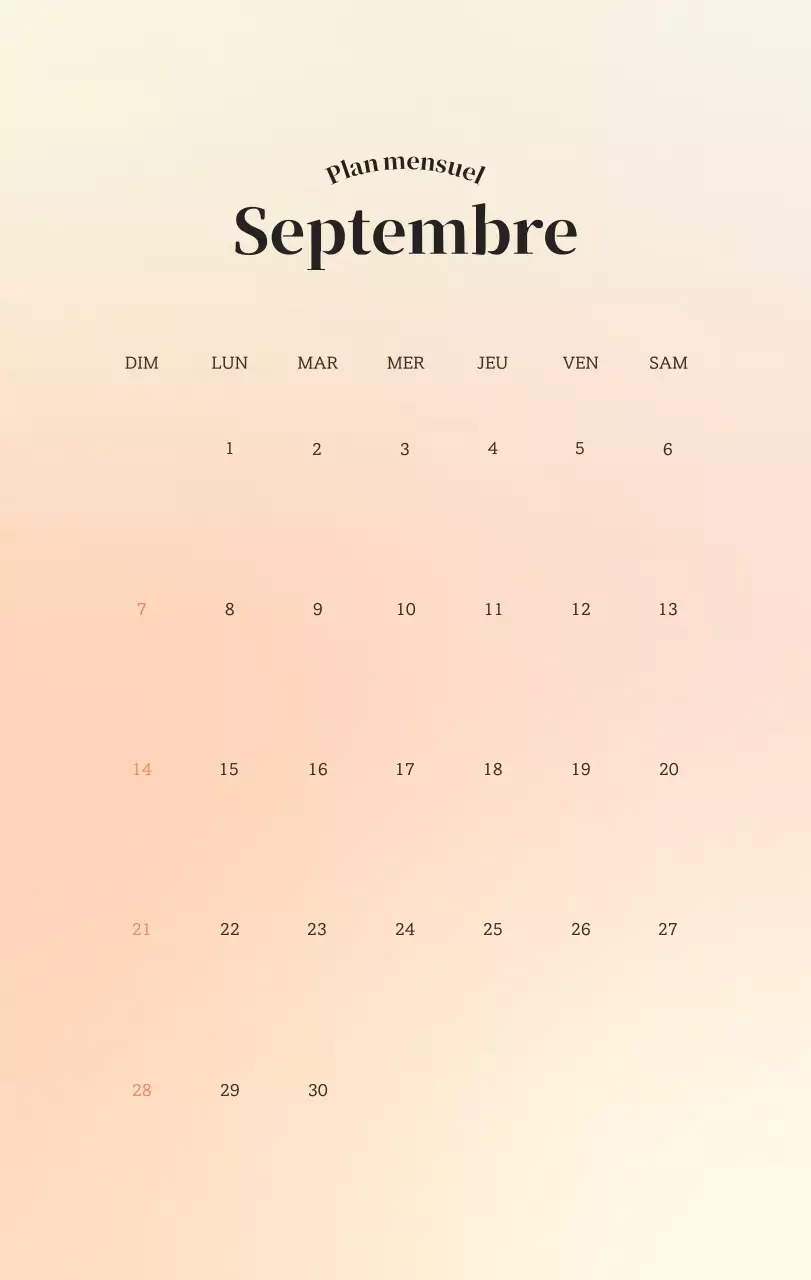 Calendrier minimaliste dégradé