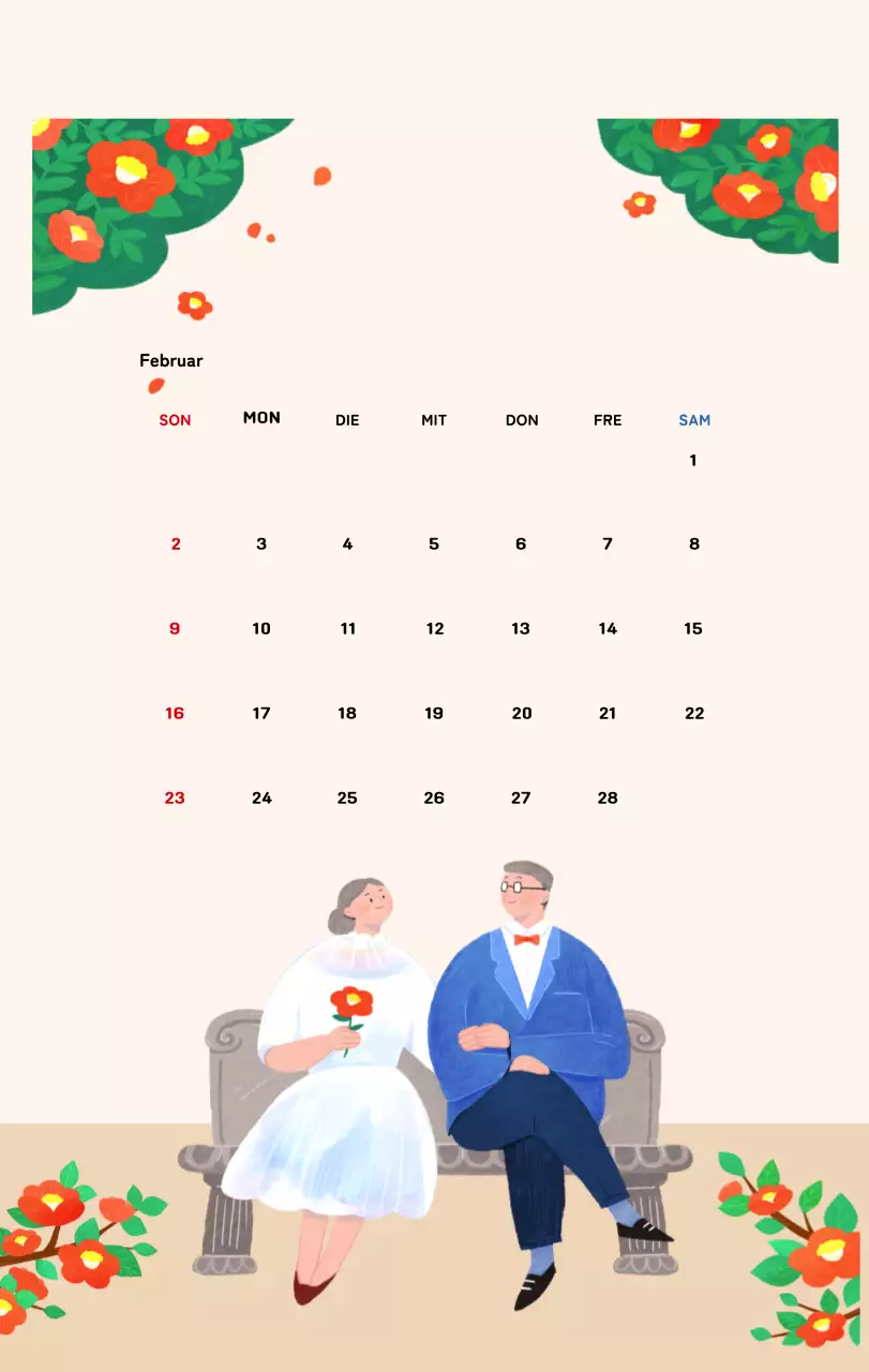 Neujahrskalender mit warmen Illustrationen