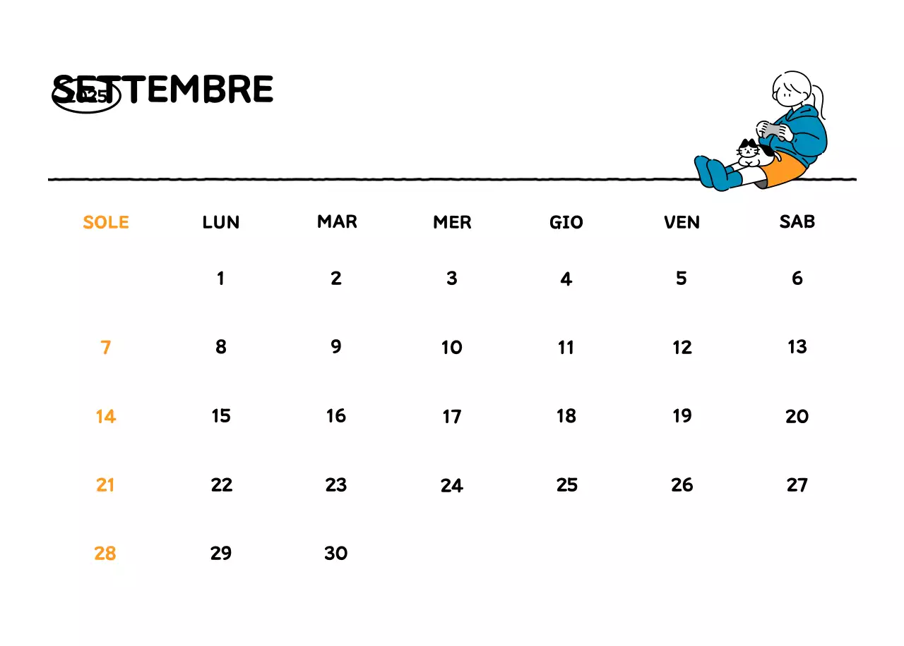Calendario illustrato con un grazioso stile di linee