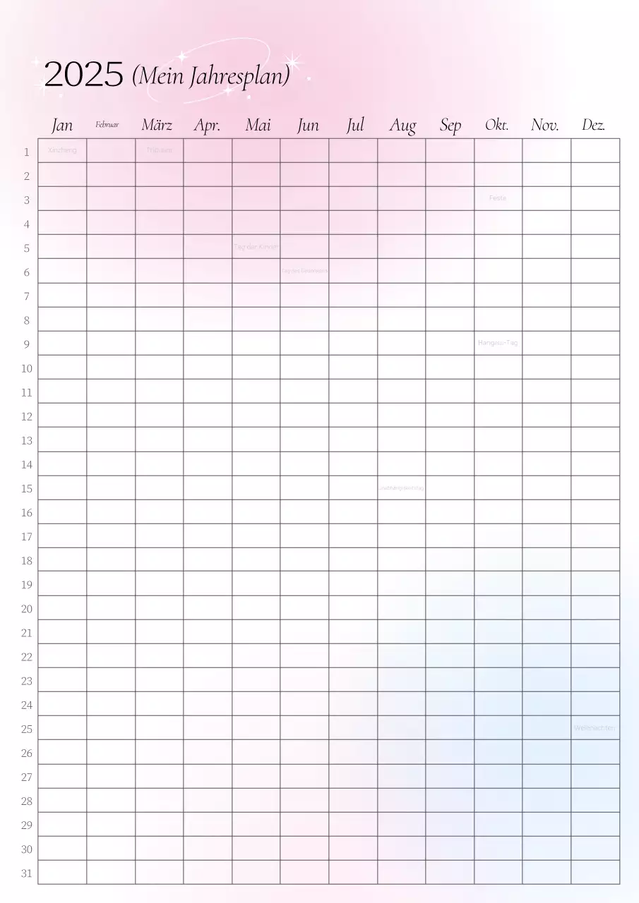 Jahreskalender mit rosa Farbverlauf