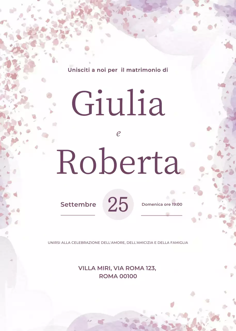 Invito di nozze viola in stile elegante