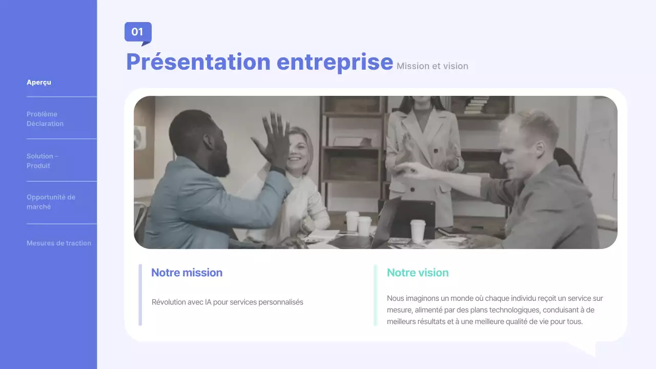 présentation professionnelle bleue de l'entreprise