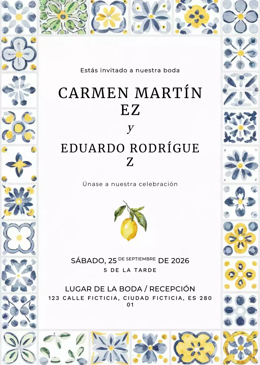 invitación de boda floral amarilla