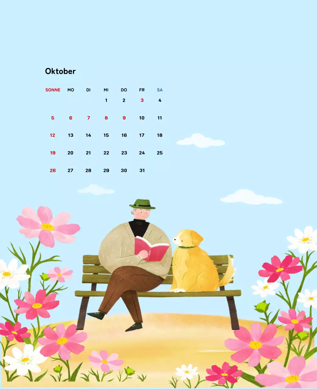Neujahrskalender mit warmen Illustrationen