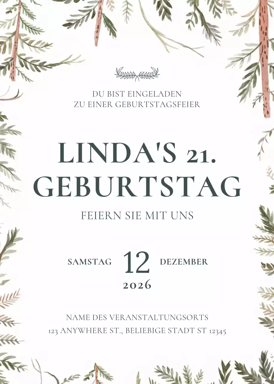 Grüne botanische Geburtstagseinladung