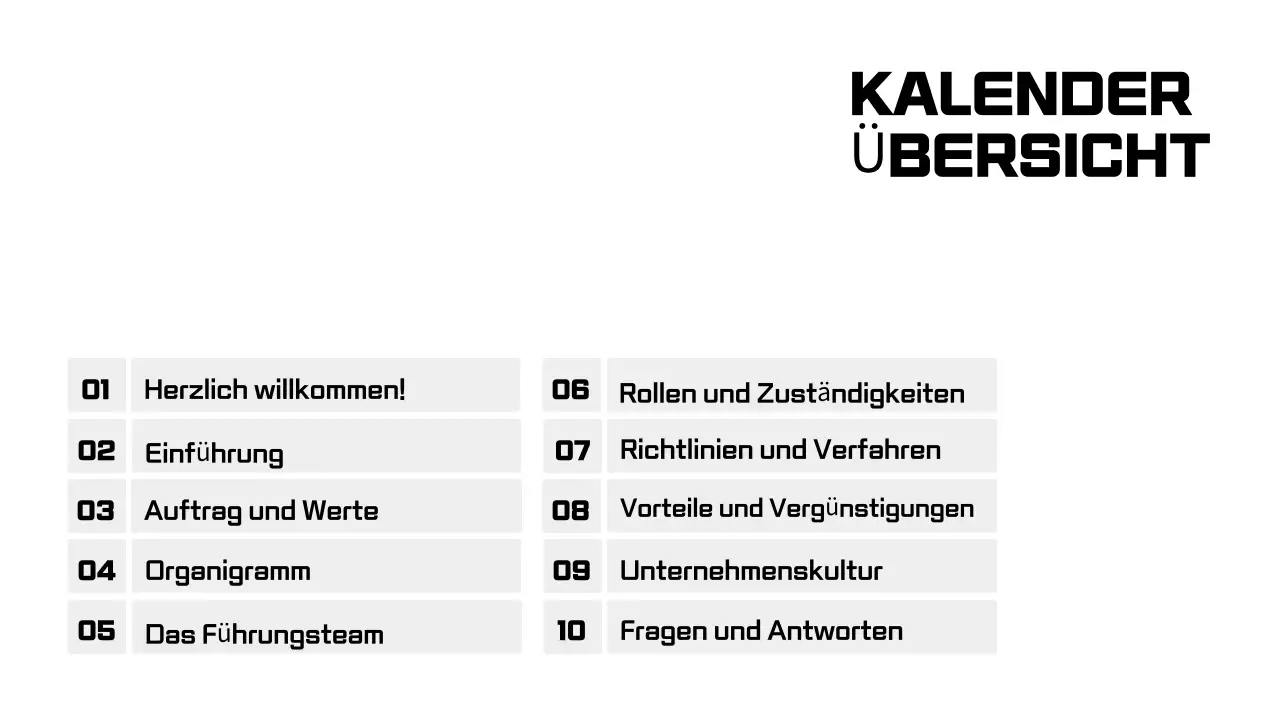 Schwarz-Weiß-Präsentationen zum Onboarding von Mitarbeitern