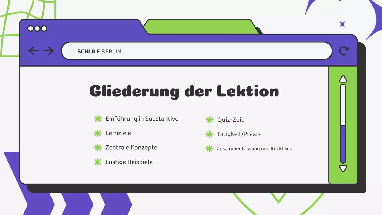 Beige Grün Illustration Klasse Materialien Grammatik Präsentation