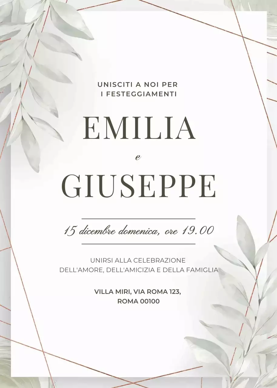 Invito di nozze verde oro bianco stile minimal elegante