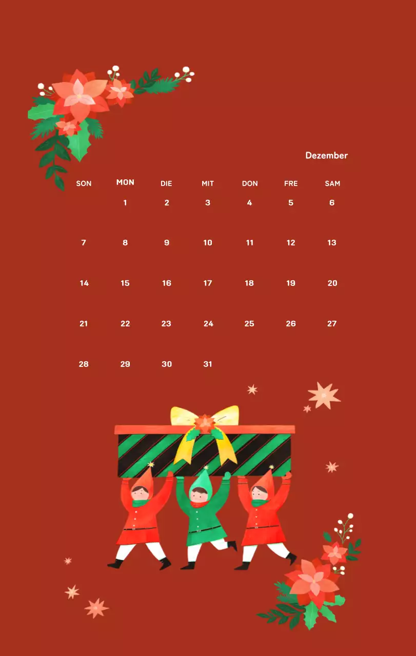 Neujahrskalender mit warmen Illustrationen