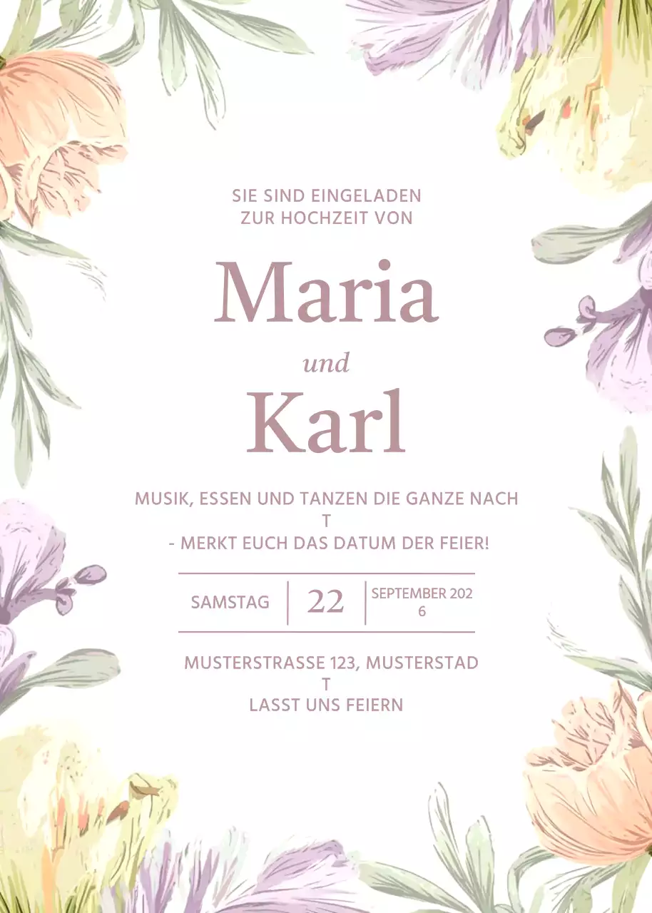 Beige Floral Hochzeitseinladung