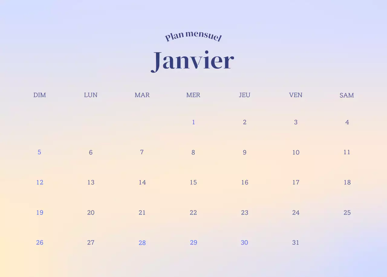 Calendrier minimaliste dégradé