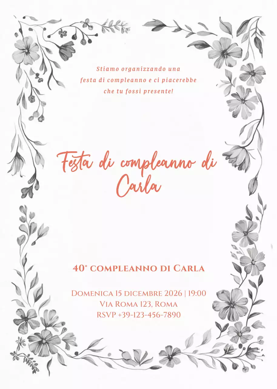 invito di compleanno elegante in corallo