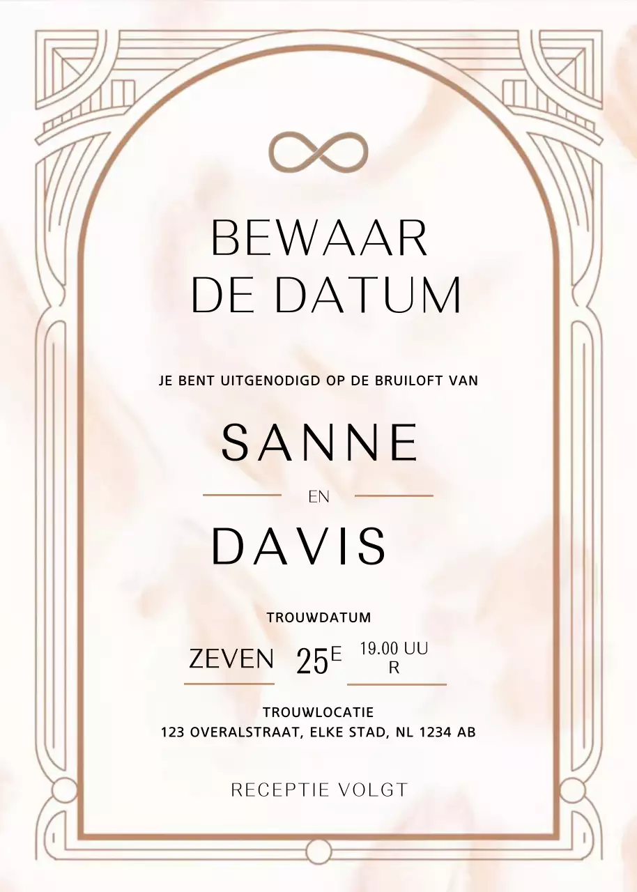 Beige elegante huwelijksuitnodiging