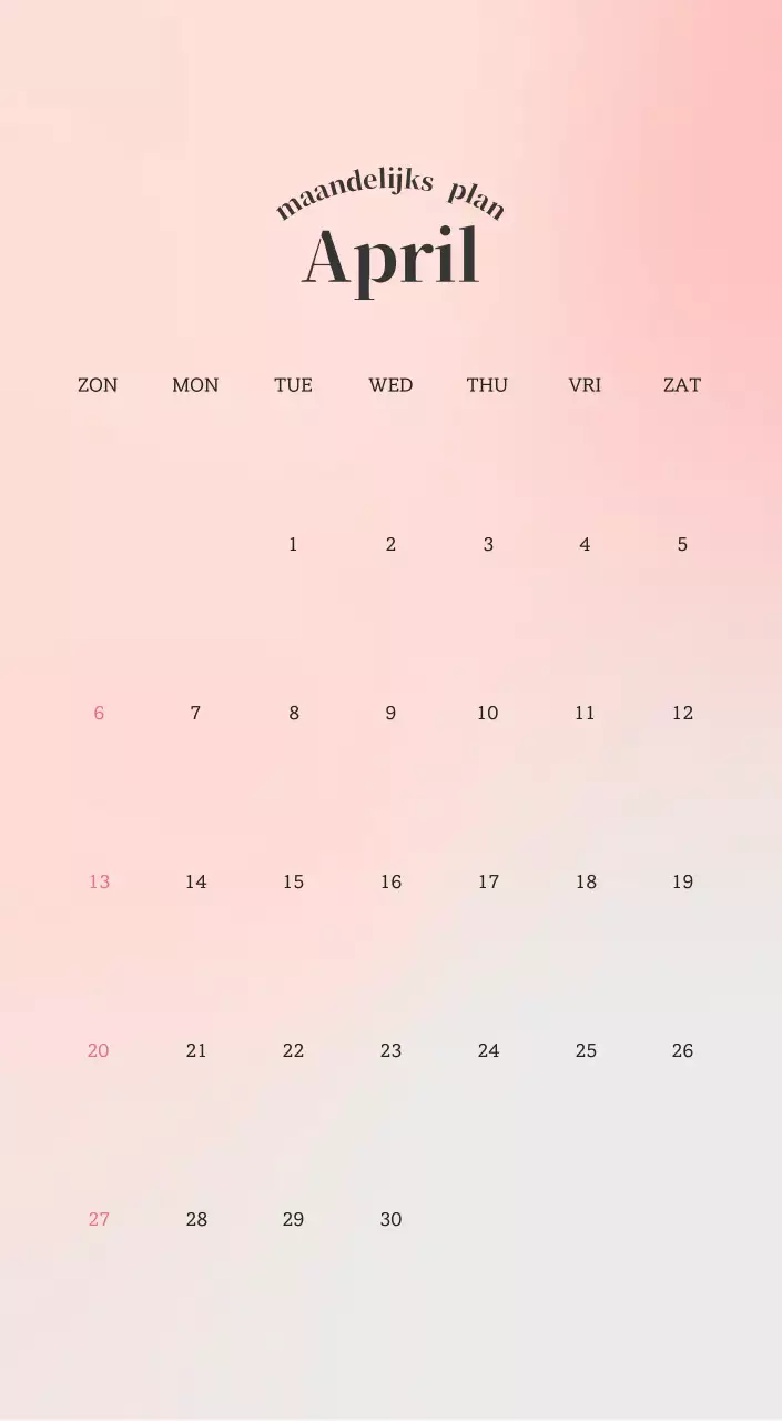 Minimalistische kalender met kleurverloop