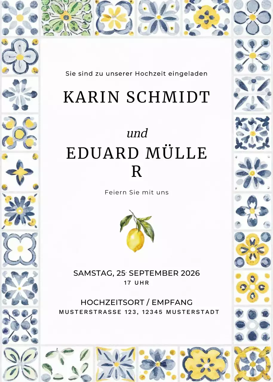 gelbe blumige Hochzeitseinladung