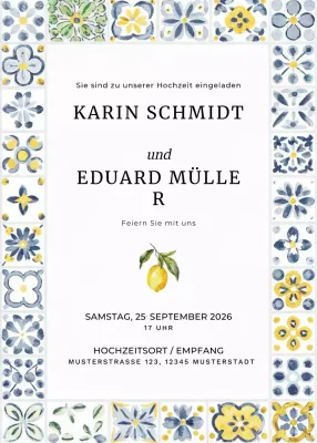 gelbe blumige Hochzeitseinladung