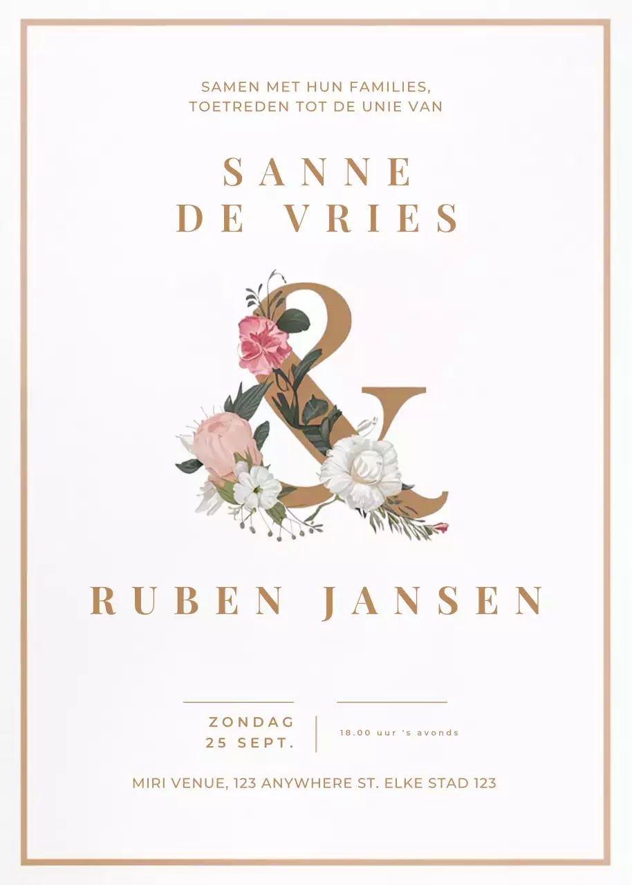 beige elegante huwelijksuitnodiging