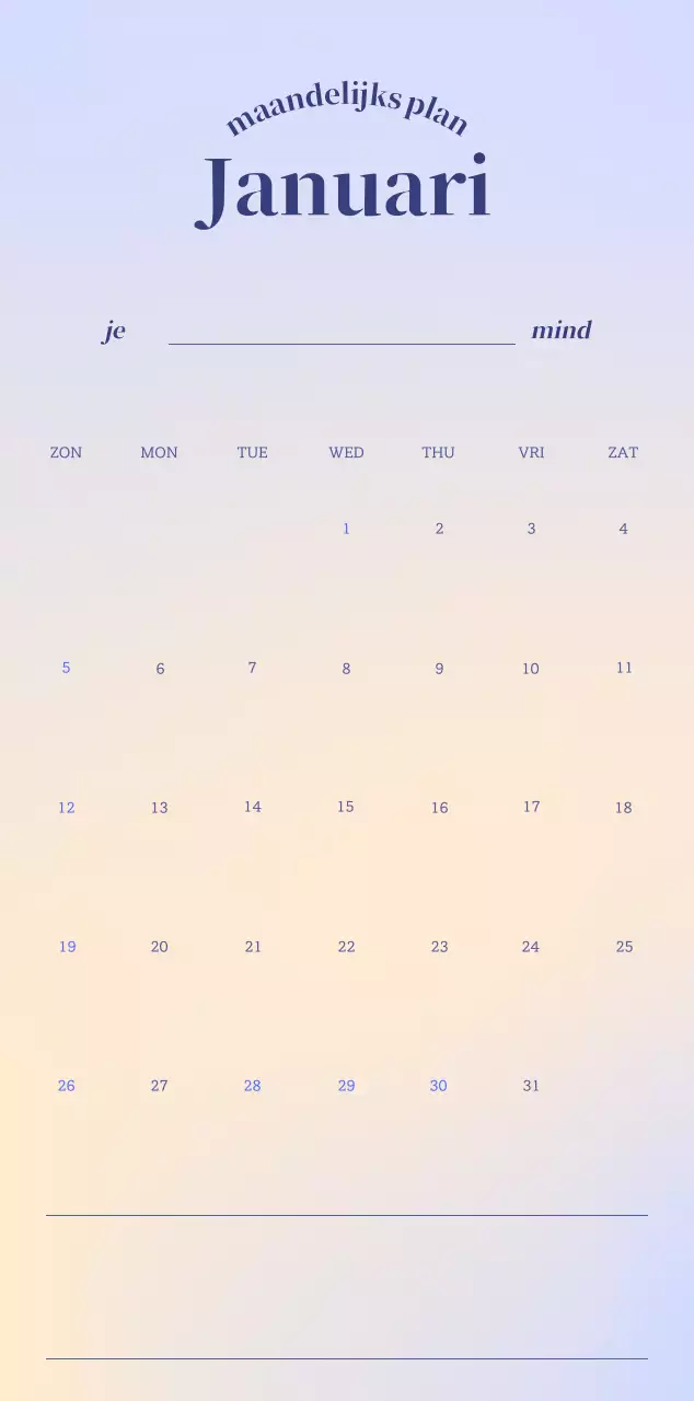 Minimalistische kalender met kleurverloop