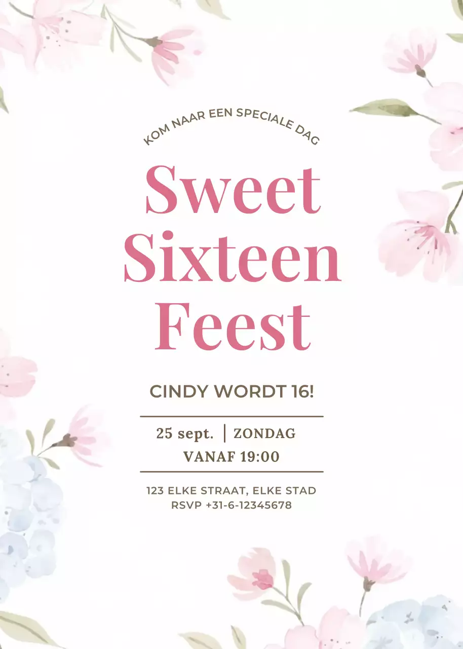 Roze blauwe bloemen feest uitnodiging elegante stijl