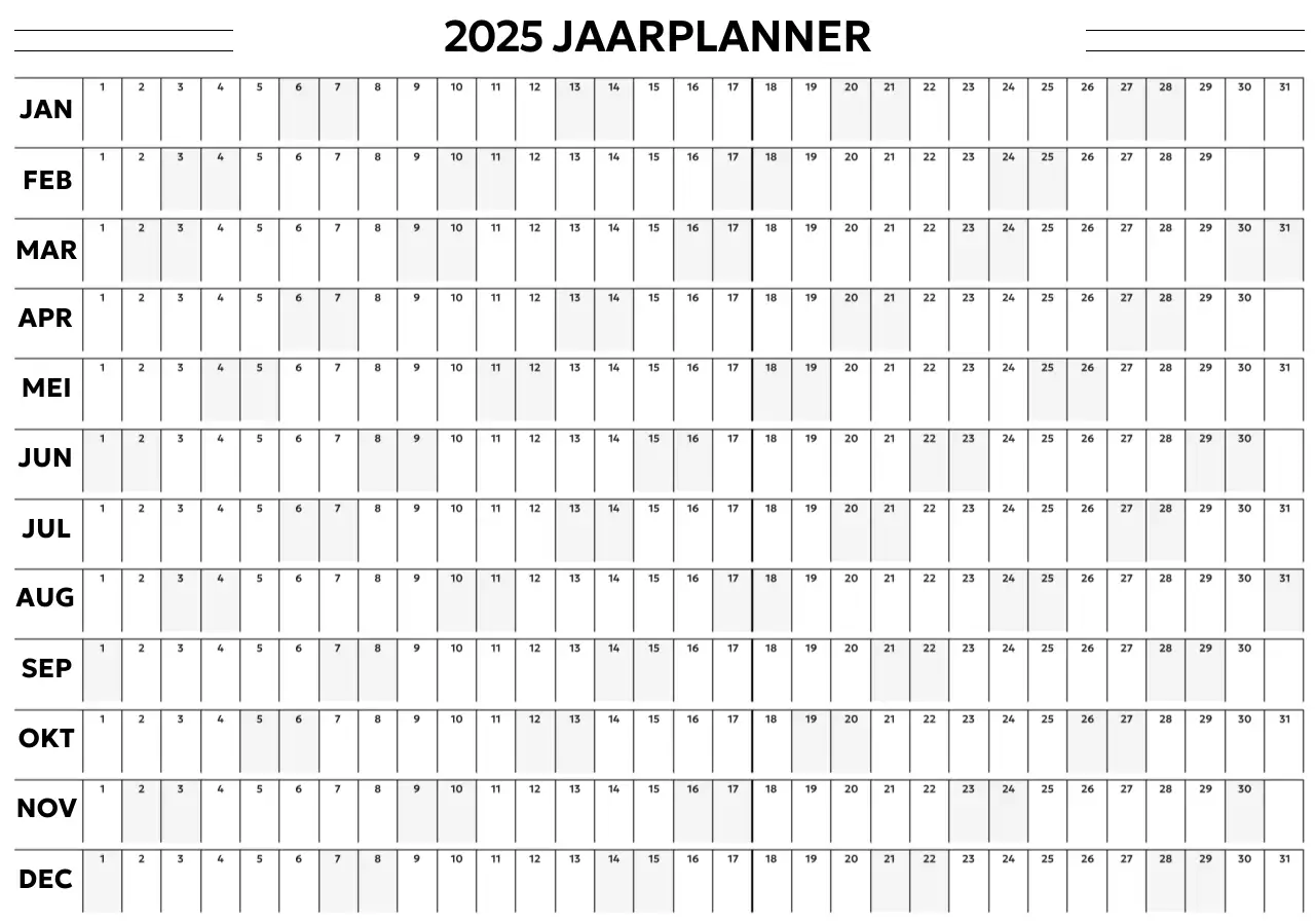 Zwart minimalistisch jaarplan