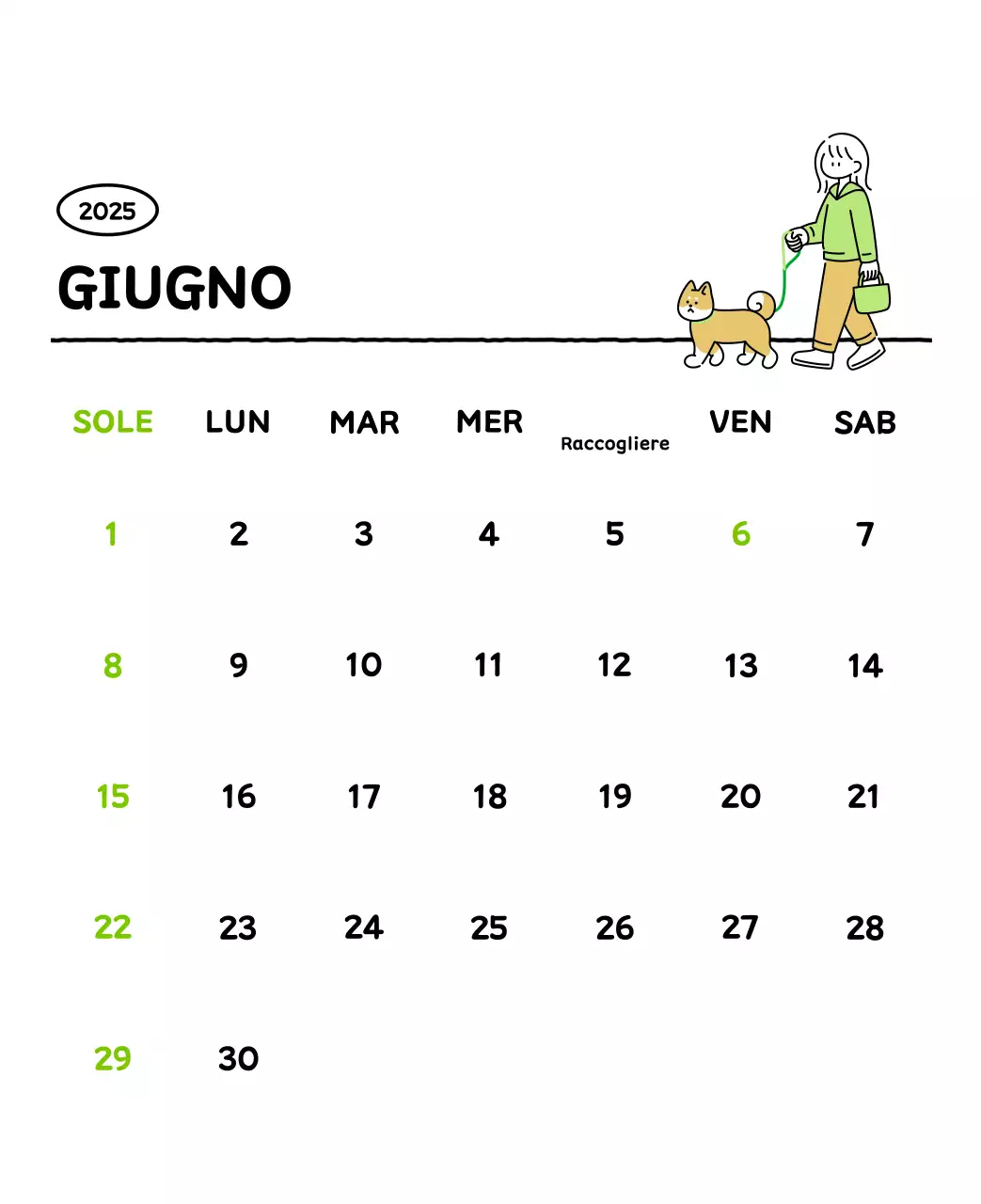 Calendario illustrato con un grazioso stile di linee