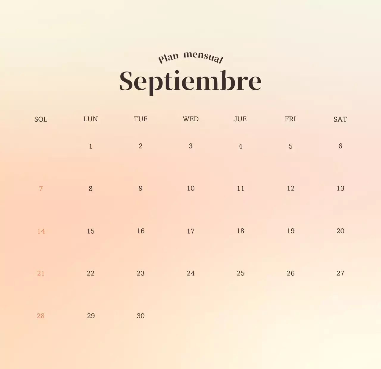Calendario minimalista degradado