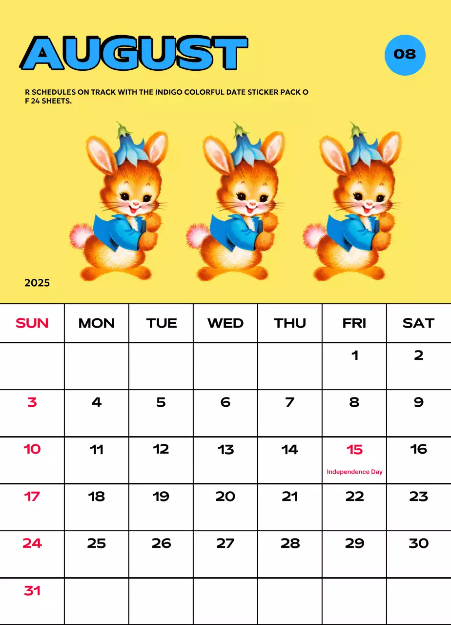 Kalender penuh warna dengan berbagai ilustrasi retro
