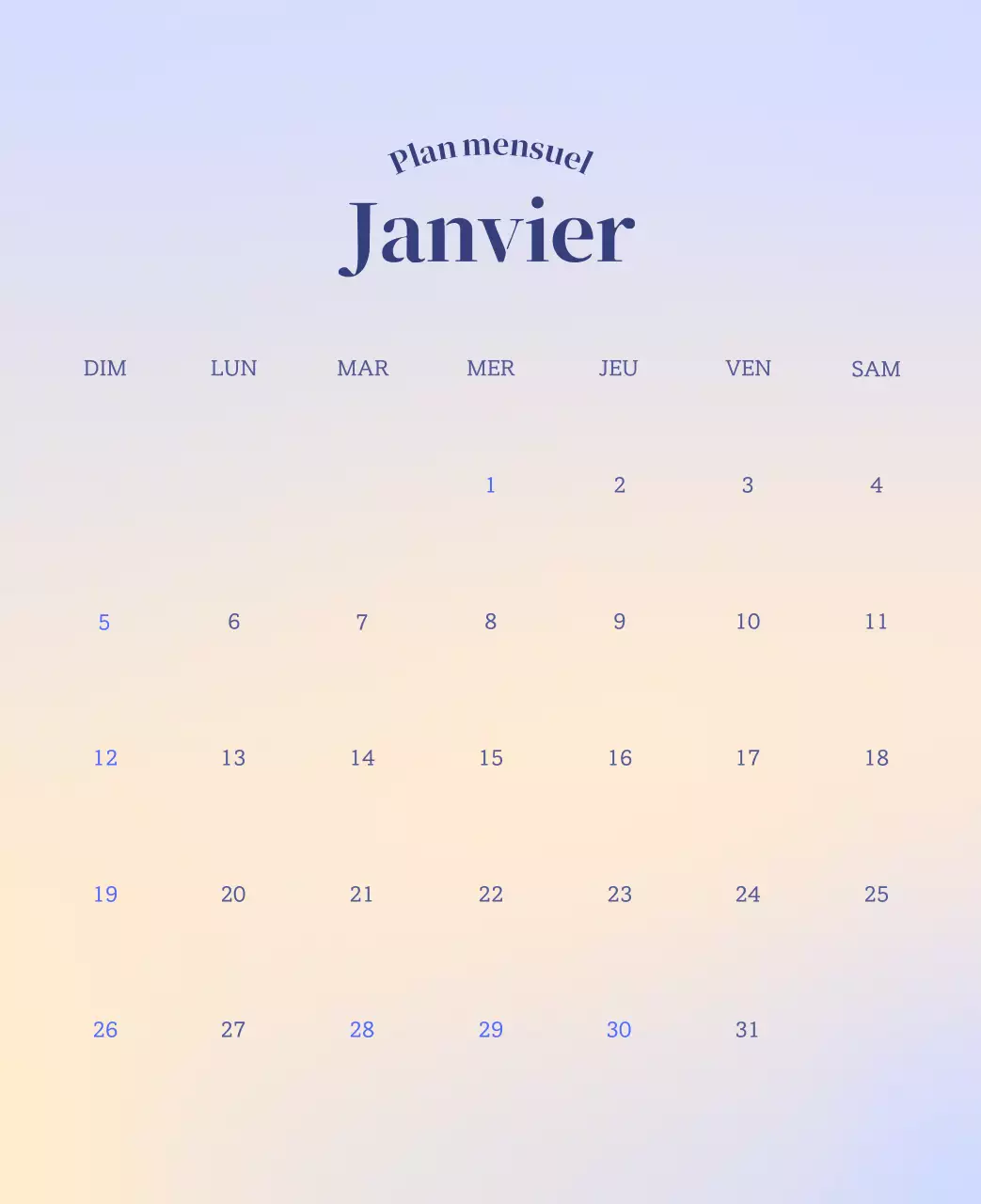Calendrier minimaliste dégradé