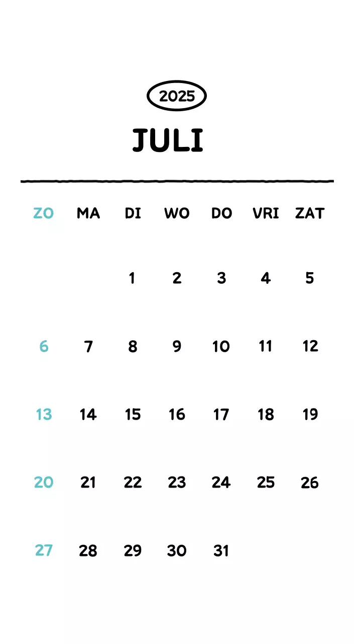 Geïllustreerde kalender met een mooie lijnstijl
