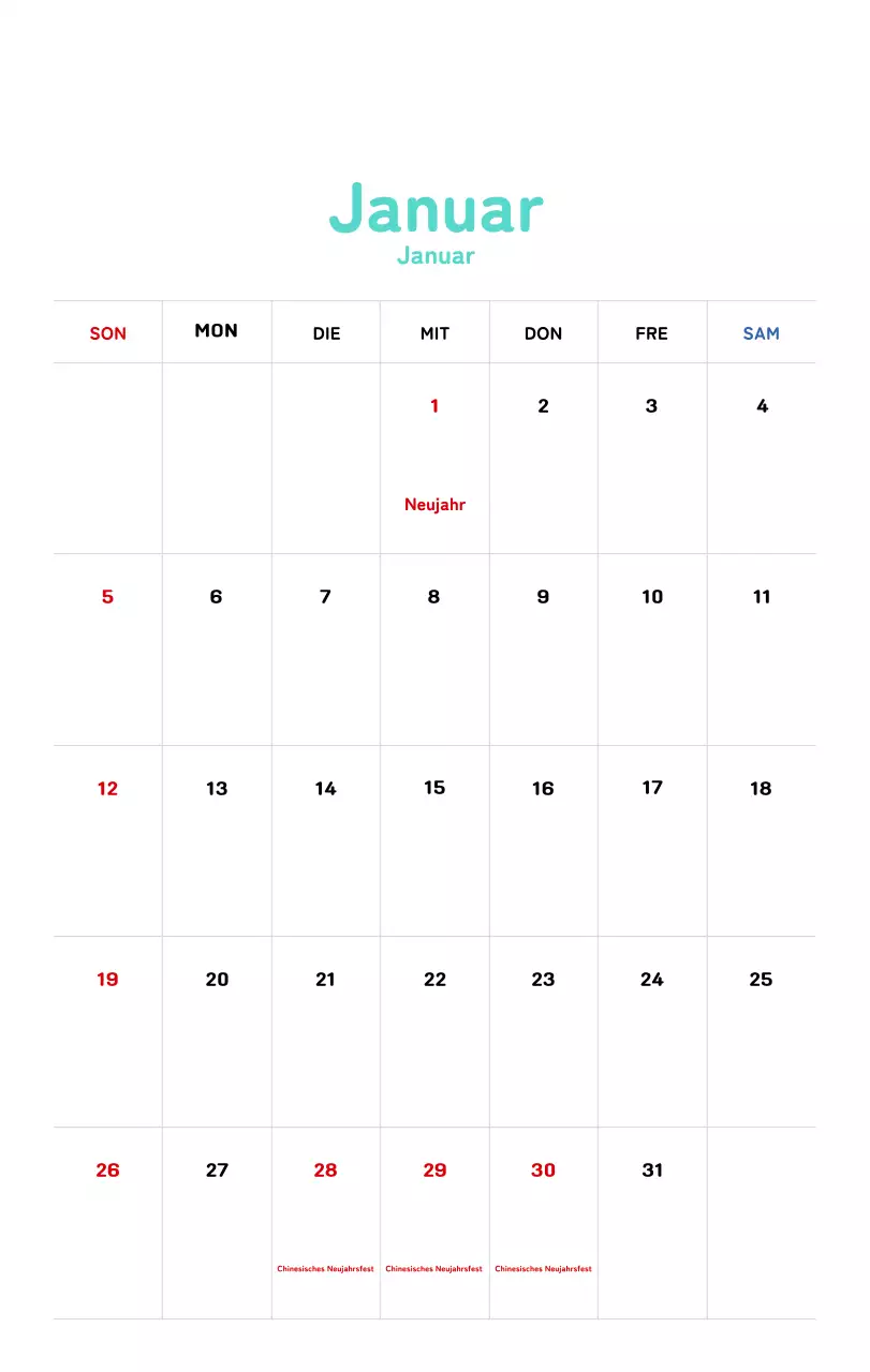 Neujahrskalender mit warmen Illustrationen